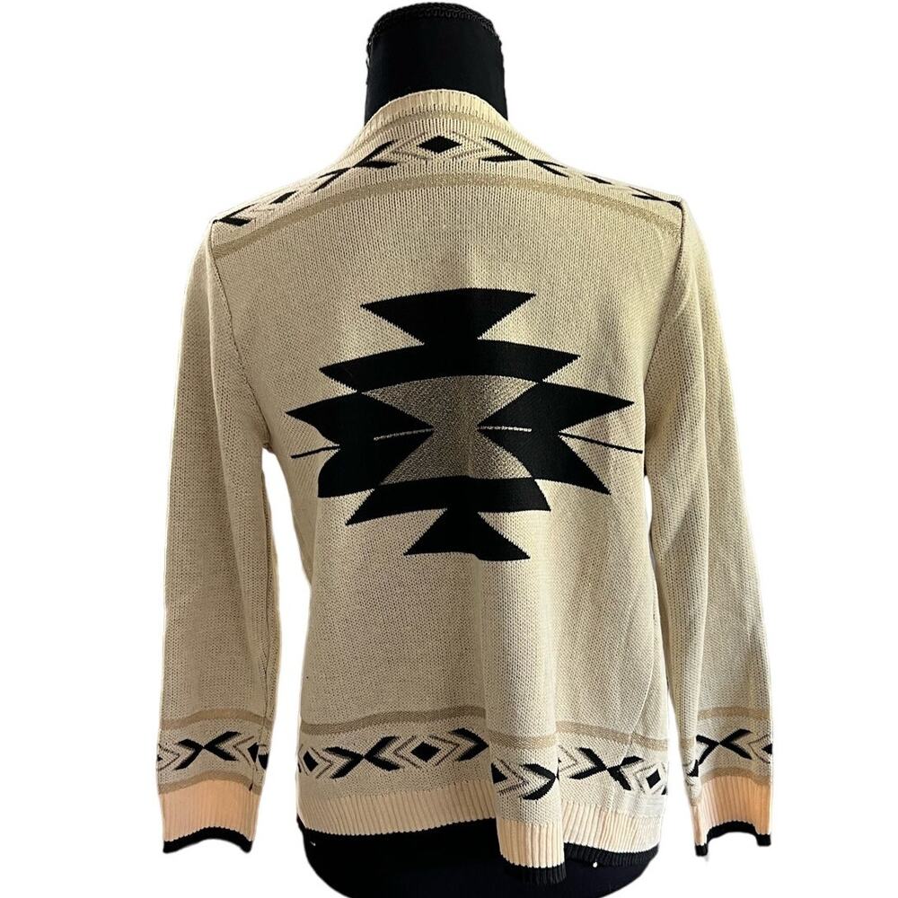 Fringed Aztec Print Open Front Cardigan Size L - image 4